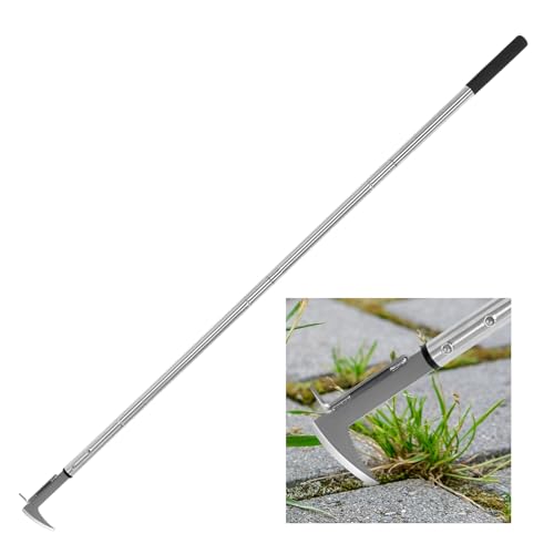 Baraystus Crack Weeder, Stainless Steel Manual Crevice Weeding Tool, Long Handle Weed Grabber Remover, L-Shaped Manual Weeder Puller, Durable Crevice Weeding Tool for Sidewalk Garden Patio Lawn