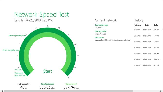 Screenshot der Network Speed ​​Test-App aus dem Microsoft Store