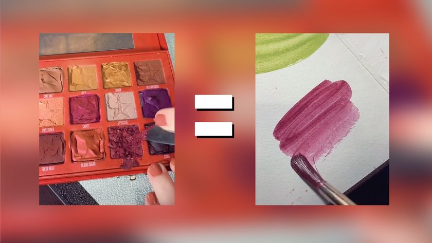 Screenshots of the viral TikTok of an artist transforming eye shadow into watercolours