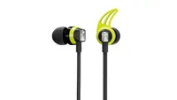 A pair of Sennheiser CX Sport wireless earphones in black with lime green details