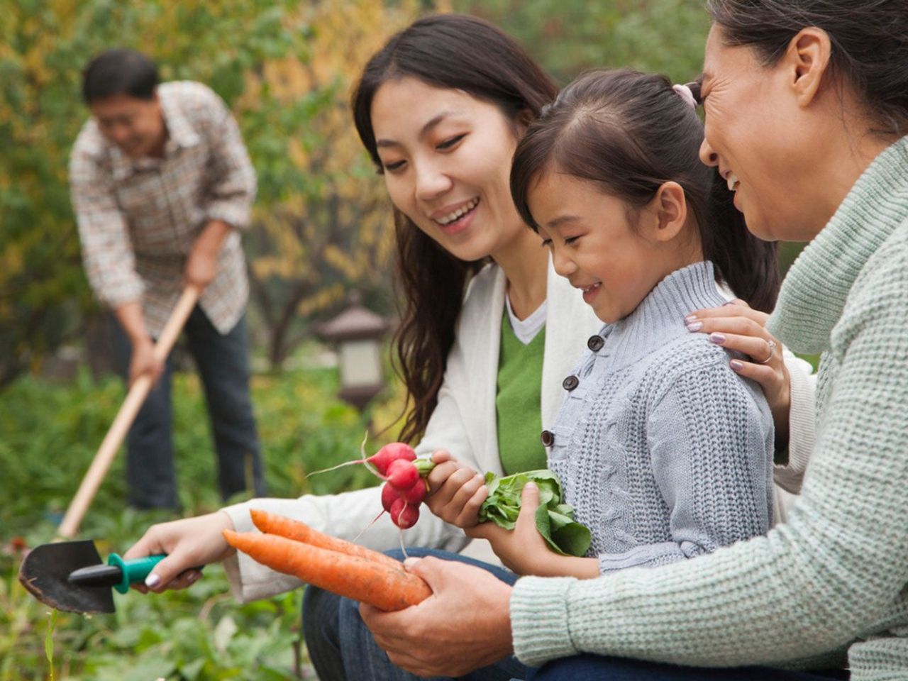 People In The Garden Child Holding Vegetables