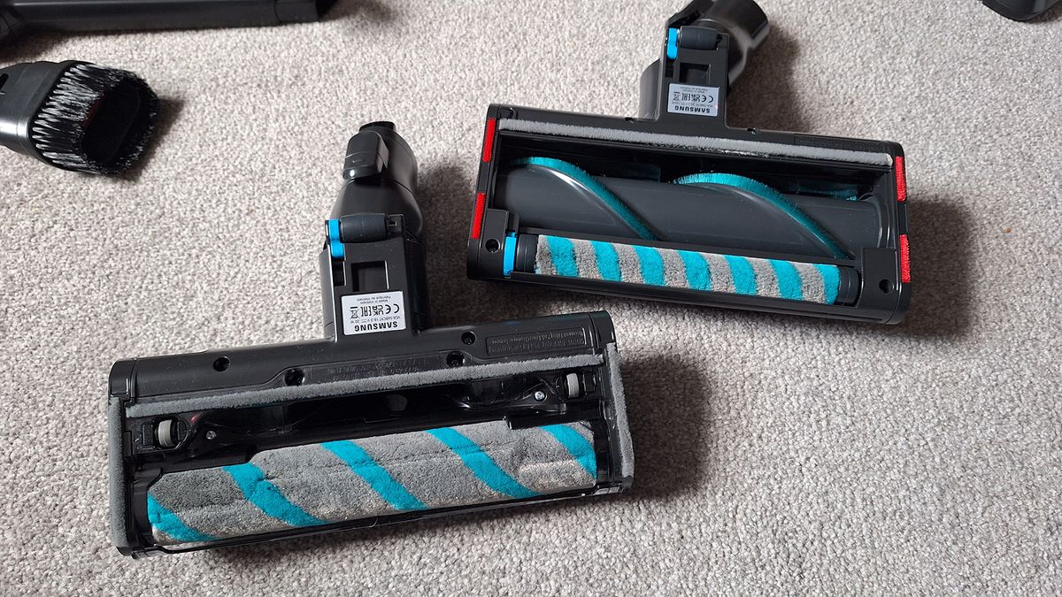 Underside of two floorheads for Samsung Bespoke AI Jet Ultra vacuum