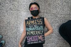 Protester at Hong Kong International Airport.