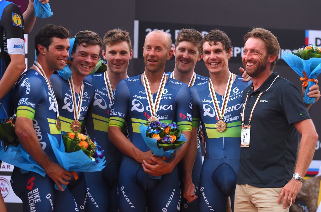 Matt White and Orica-BikeExchange are all smiles on the podium