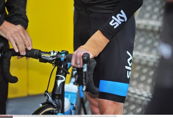 A very heavily bandaged wrist for Chris Froome (Team Sky)