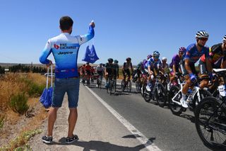 TOMARES SPAIN SEPTEMBER 06 Detail view of a Team BikeExchange Jayco soigneur during the 77th Tour of Spain 2022 Stage 16 a 1894km stage from Sanlcar de Barrameda to Tomares LaVuelta22 WorldTour on September 06 2022 in Tomares Spain Photo by Tim de WaeleGetty Images