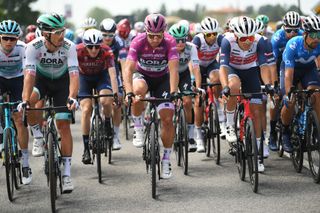GORIZIA ITALY MAY 23 Maciej Bodnar of Poland Peter Sagan of Slovakia and Team Bora Hansgrohe Purple Points Jersey Matteo Moschetti of Italy and Team Trek Segafredo during the 104th Giro dItalia 2021 Stage 15 a 147km stage from Grado to Gorizia UCIworldtour girodiitalia Giro on May 23 2021 in Gorizia Italy Photo by Tim de WaeleGetty Images