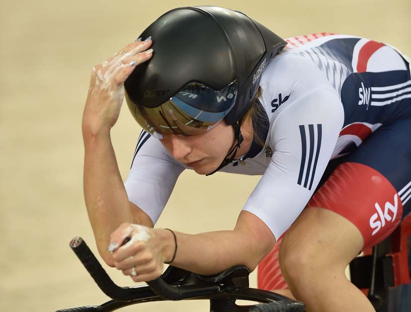 Laura Trott gets ready for her run in the 500m TT in the omnium