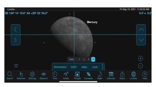 SkySafari Pro review: Image shows Mercury seen through the app.