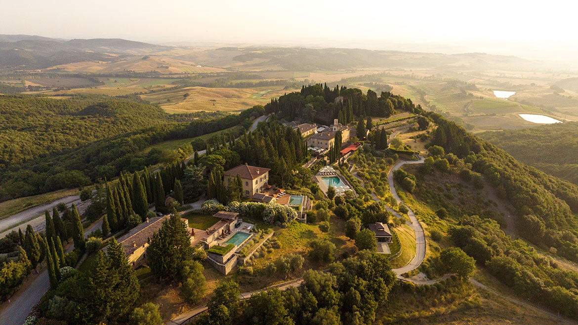 Aerial view of the borgo at Castiglion del Bosco