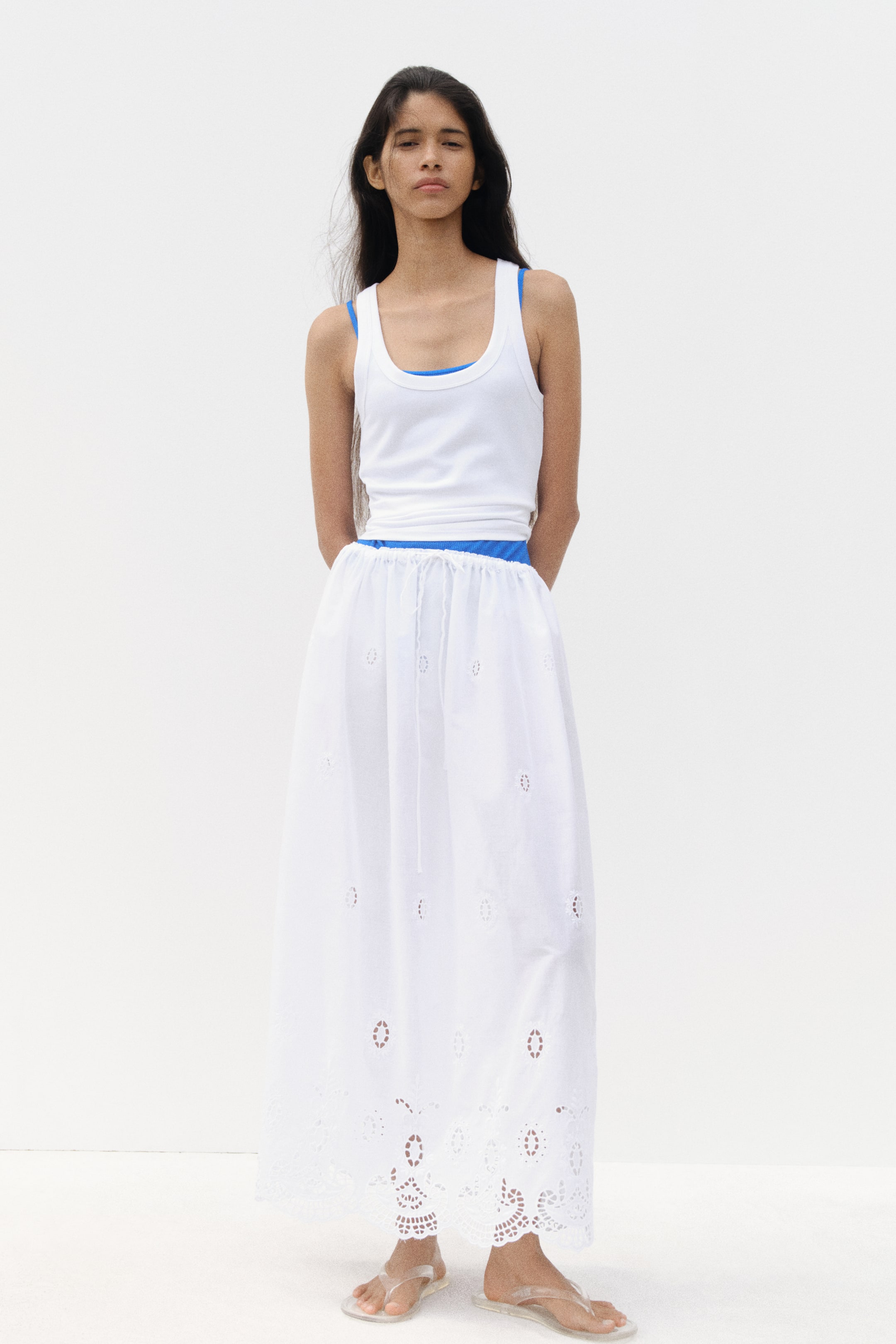 Eyelet-Embroidered Drawstring Skirt