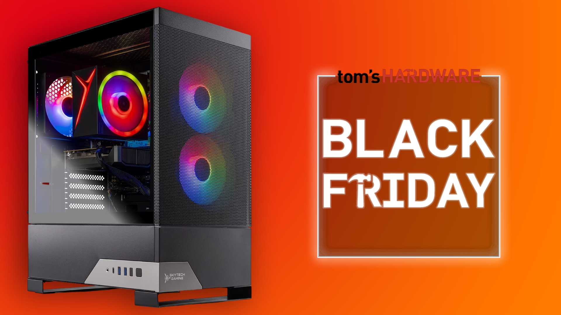 Skytech gaming PC on Red / Orange background with Black Friday logo