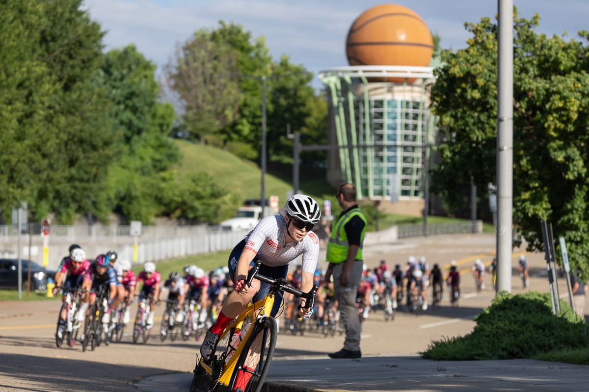 A few solo riders and groups of two and three were able to get a few seconds on the field riding past the Women's College Basketball Hall of Fame, but no move lasted for more than a lap or two