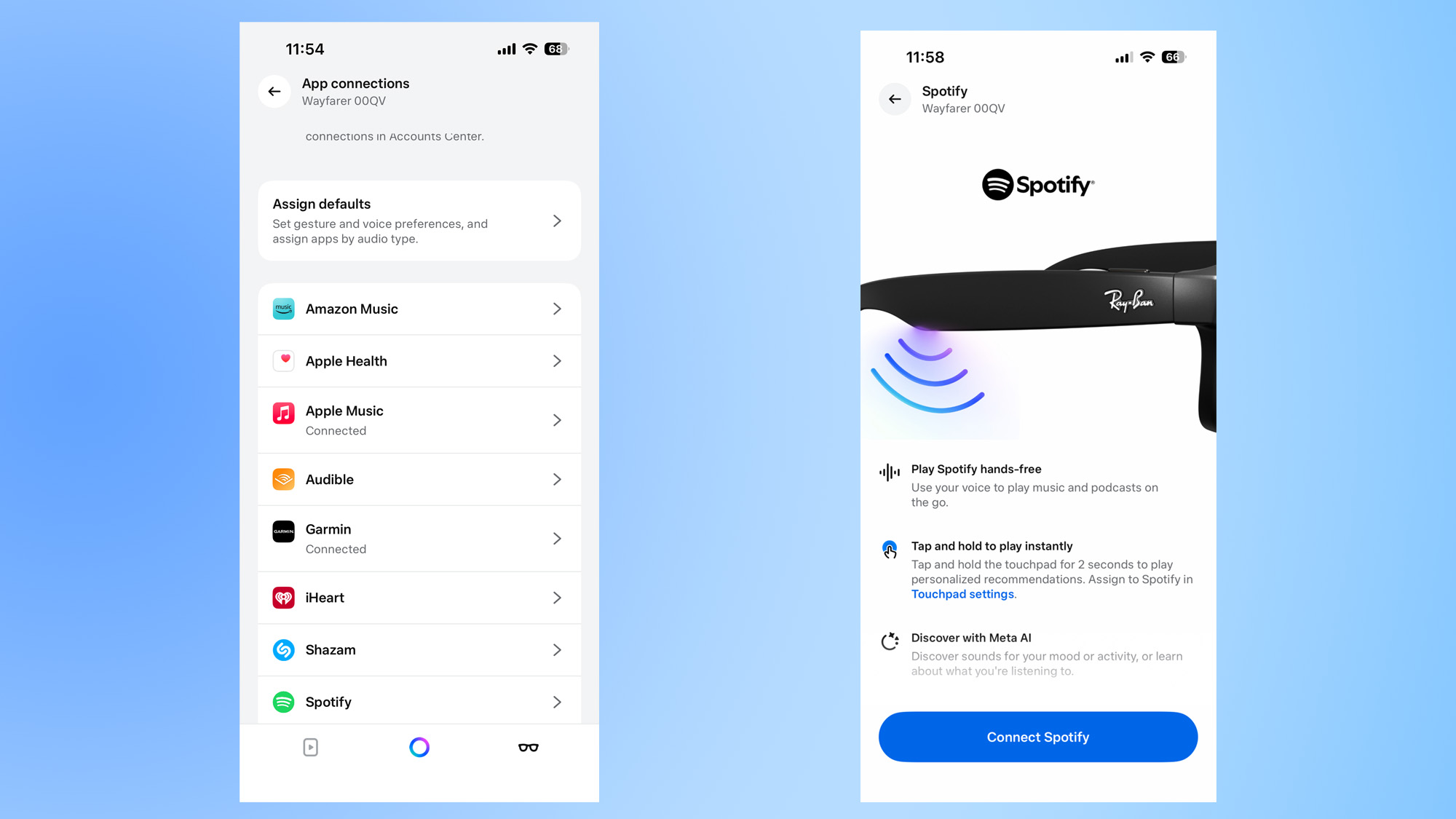 Ray-Ban Meta app connections
