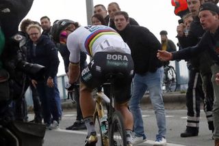 Peter Sagan looks for help with the chase at Tour of Flanders