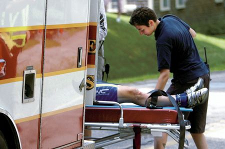 Cyclist going into an ambulance