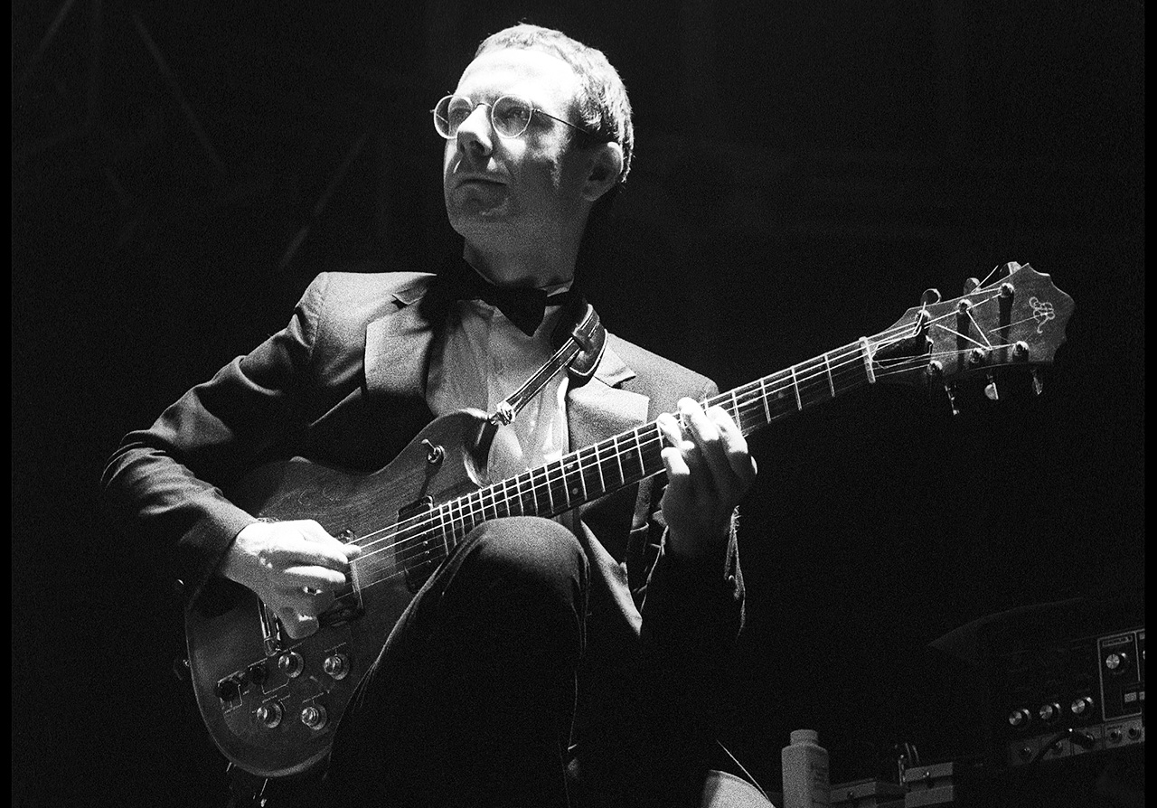 Robert Fripp of King Crimson performs onstage at the Olympisch Stadion in Amsterdam, Netherlands on September 6, 1982