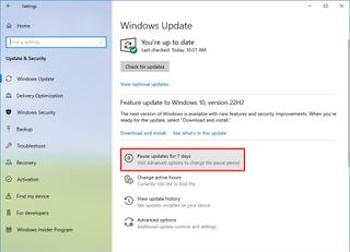 Windows 10 pause updates