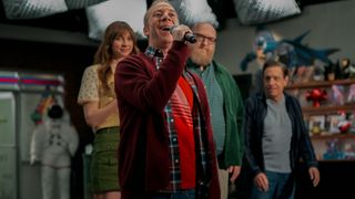 Kevin Sussman addressing the crowd after a successful episode of Stuart Fails To Save The Universe. 