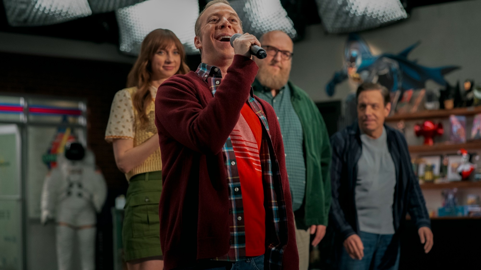 Kevin Sussman addressing the crowd after a successful episode of Stuart Fails To Save The Universe. 