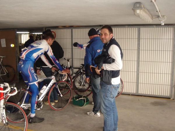 Riders make sure everything is shipshape before heading out on a training ride.