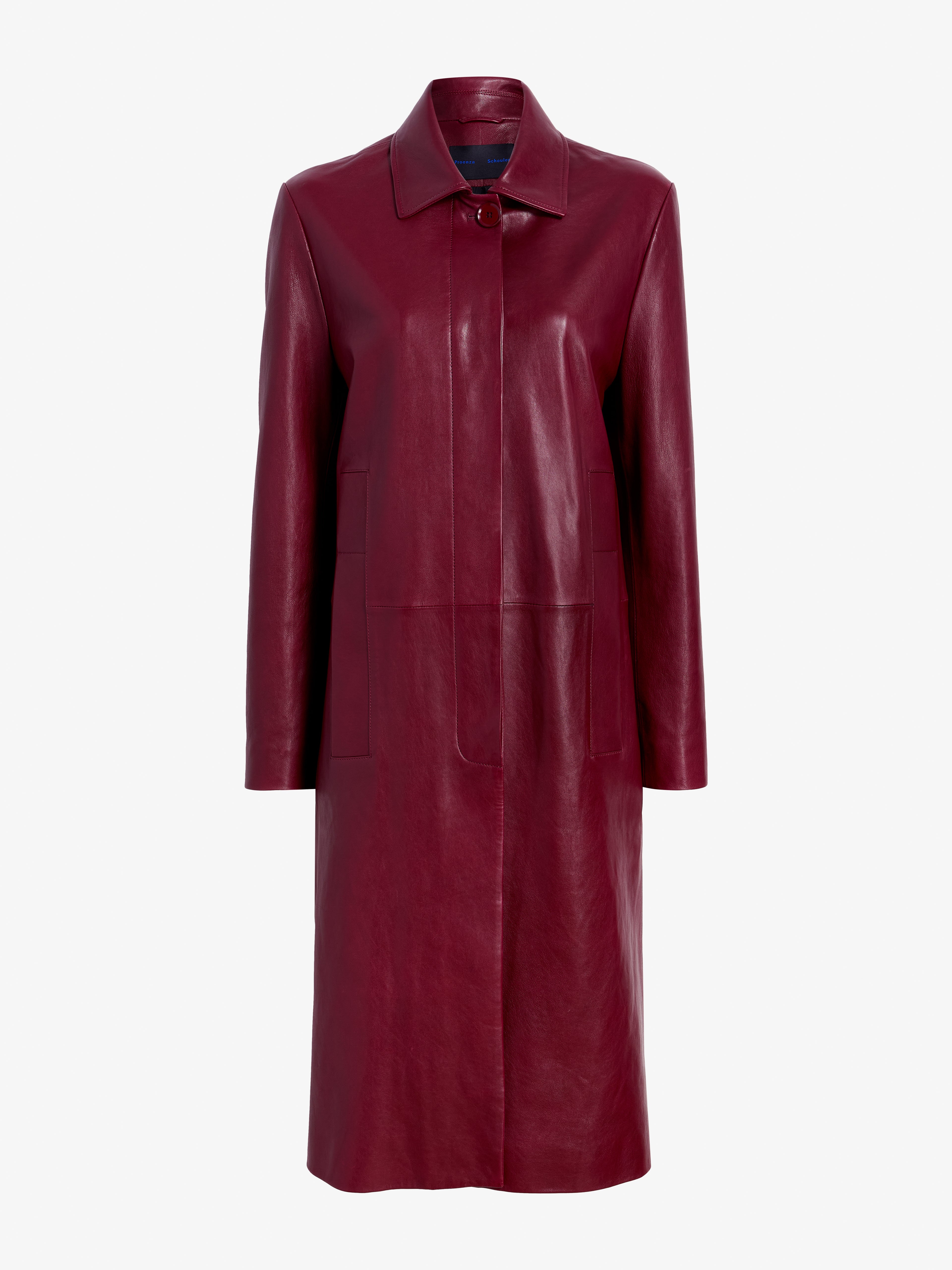 Proenza Schouler Nissi Coat in Semigloss Leather - Burgundy | Proenza Schouler Official Site