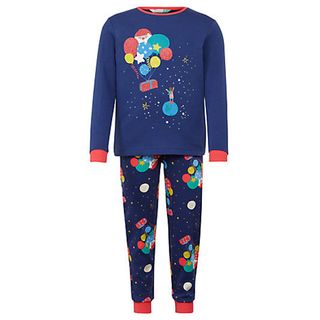 dark blue pyjamas with christmas print and red grips