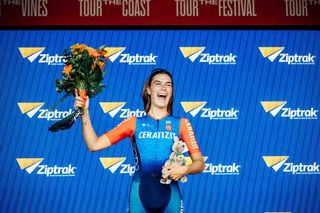 Daniek Hengeveld (Ceratizit-WNT) celebrates her first Women's WorldTour win on stage 1 of the Women's Santos Tour Down Under in Aldinga