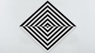 black and white geometric design on a white flag by by Carmen Herrera