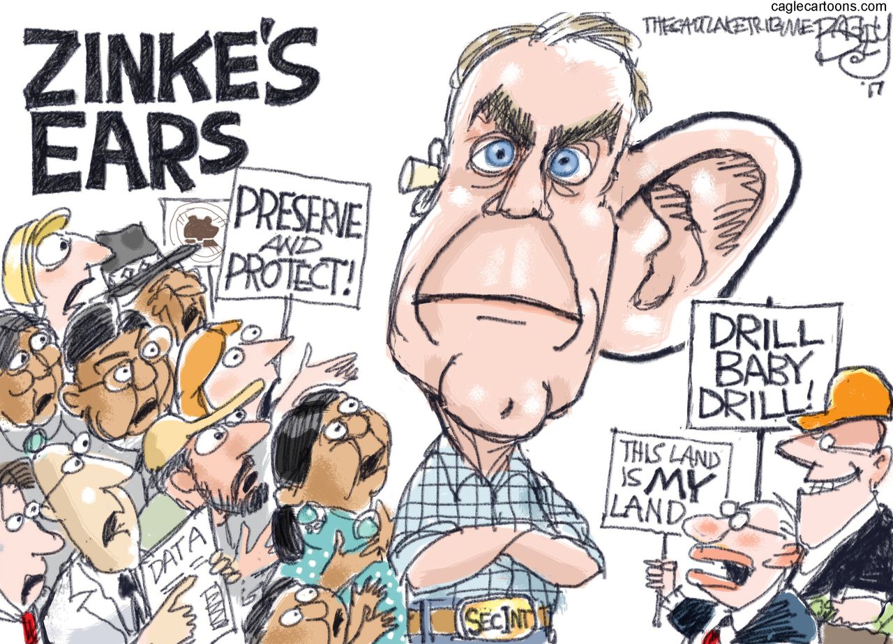 Political cartoon U.S. Zinke national park preservation oil drilling