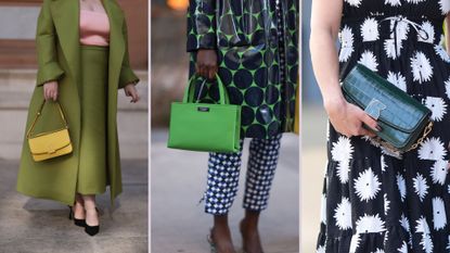 composite of three of the best kate spade bags in street style shots