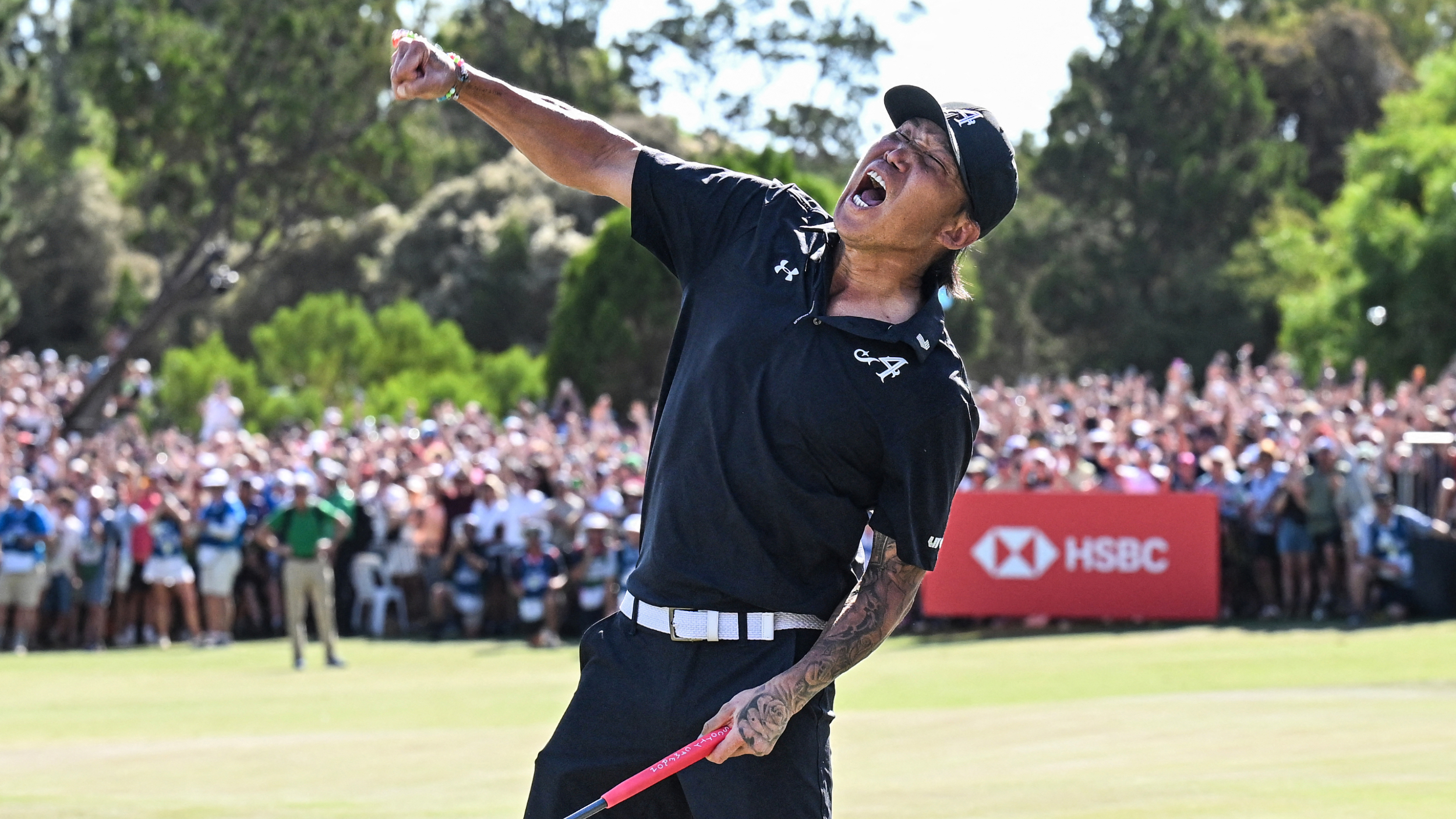 Anthony Kim celebrates winning LIV Golf Adelaide