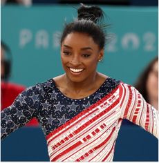 Team USA celebrate after Simone Biles' routine in the floor exercise during the Artistic Gymnastics Women's Team Final at the Olympic Games Paris 2024.