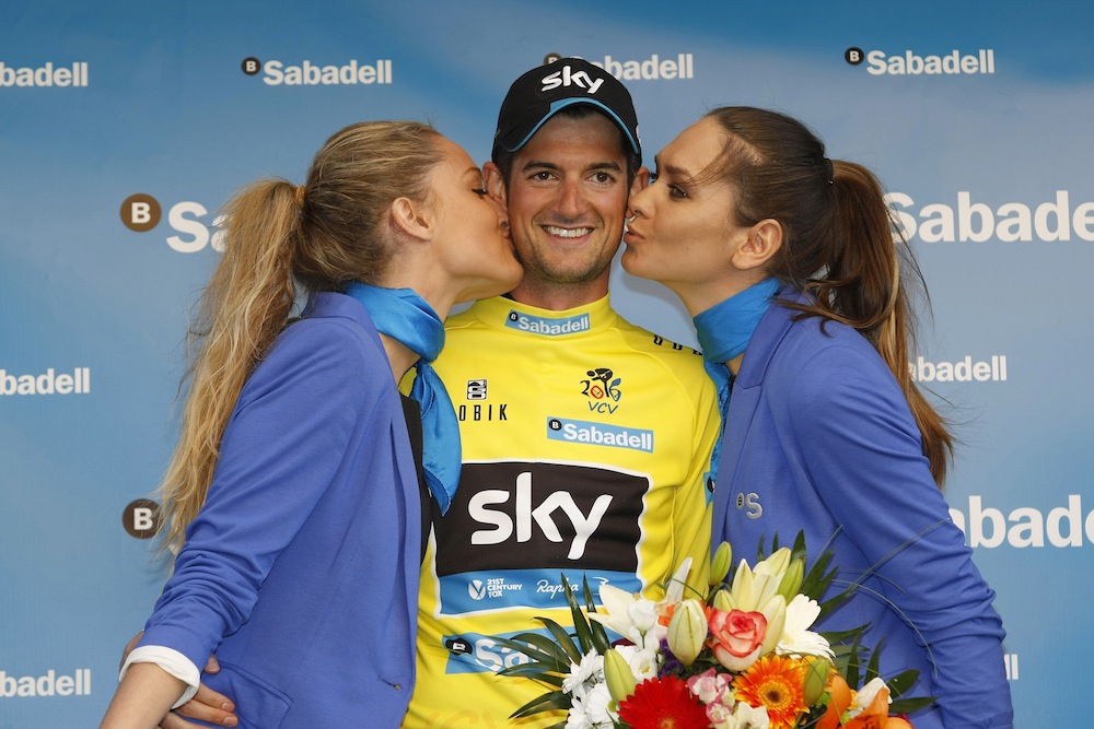 Wout Poels on the podium following Stage 1 of the 2016 Tour of Valencia