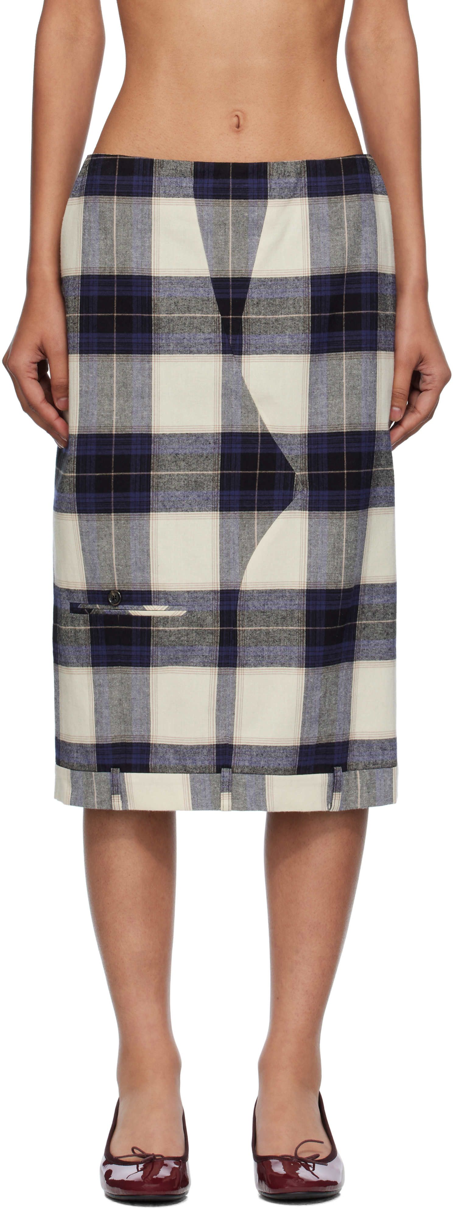 Multicolor Check Trousers Upside Down Midi Skirt