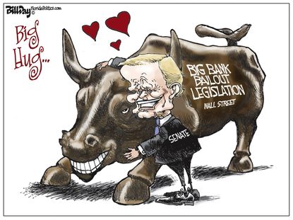 Political cartoon U.S. Senate Wall Street banking regulations Dodd-Frank