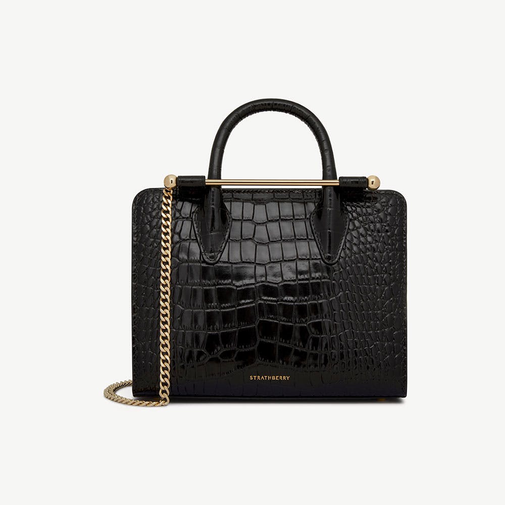 Mini Tote - Croc-Embossed Leather Black