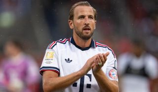 Harry Kane of FC Bayern München reacts to fans after the preseason friendly match between 1. FC Heidenheim and FC Bayern München at Voith-Arena on August 18, 2026 in Heidenheim, Germany