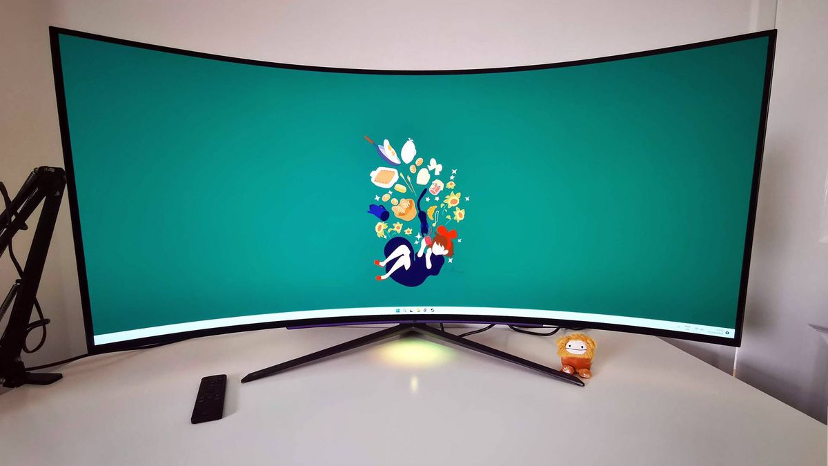 LG UltraGear 45GR95QE with Kiki's Delivery Service wallpaper on screen
