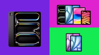 A selection of iPads on colourful backgrounds. 