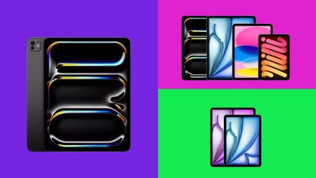 A selection of iPads on colourful backgrounds. 