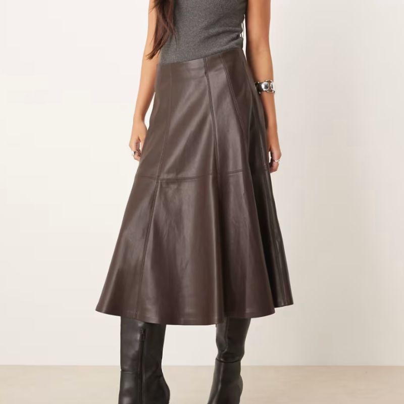 Gina Tricot, PU Midi Skirt in Brown