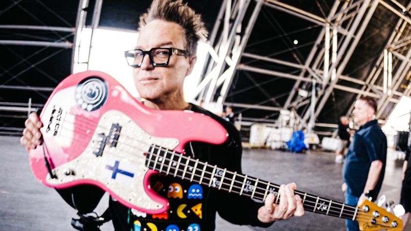 Mark Hoppus of Blink-182 poses backstage at the Sahara Tent during the 2023 Coachella Valley Music and Arts Festival on April 14, 2023 in Indio, California