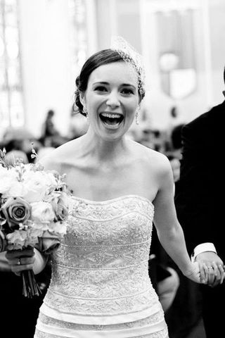 Clothing, Smile, Shoulder, Photograph, White, Happy, Dress, Bridal clothing, Facial expression, Style,