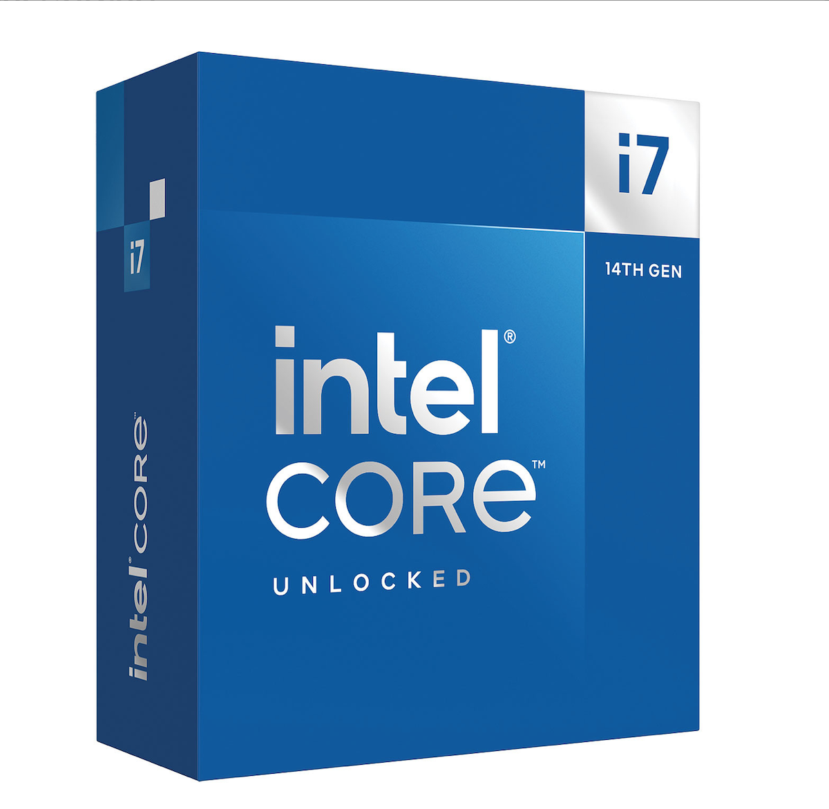 Intel Core i7-14700K:n myyntipaketti valkoisella taustalla