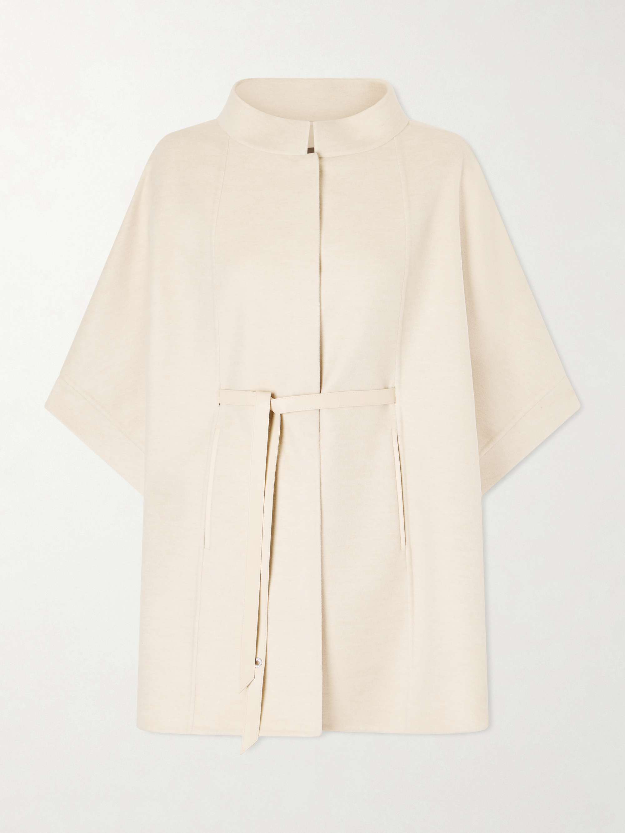 Belted Leather-Trimmed Cashmere Cape