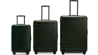 Image shows three Away Travel suitcases