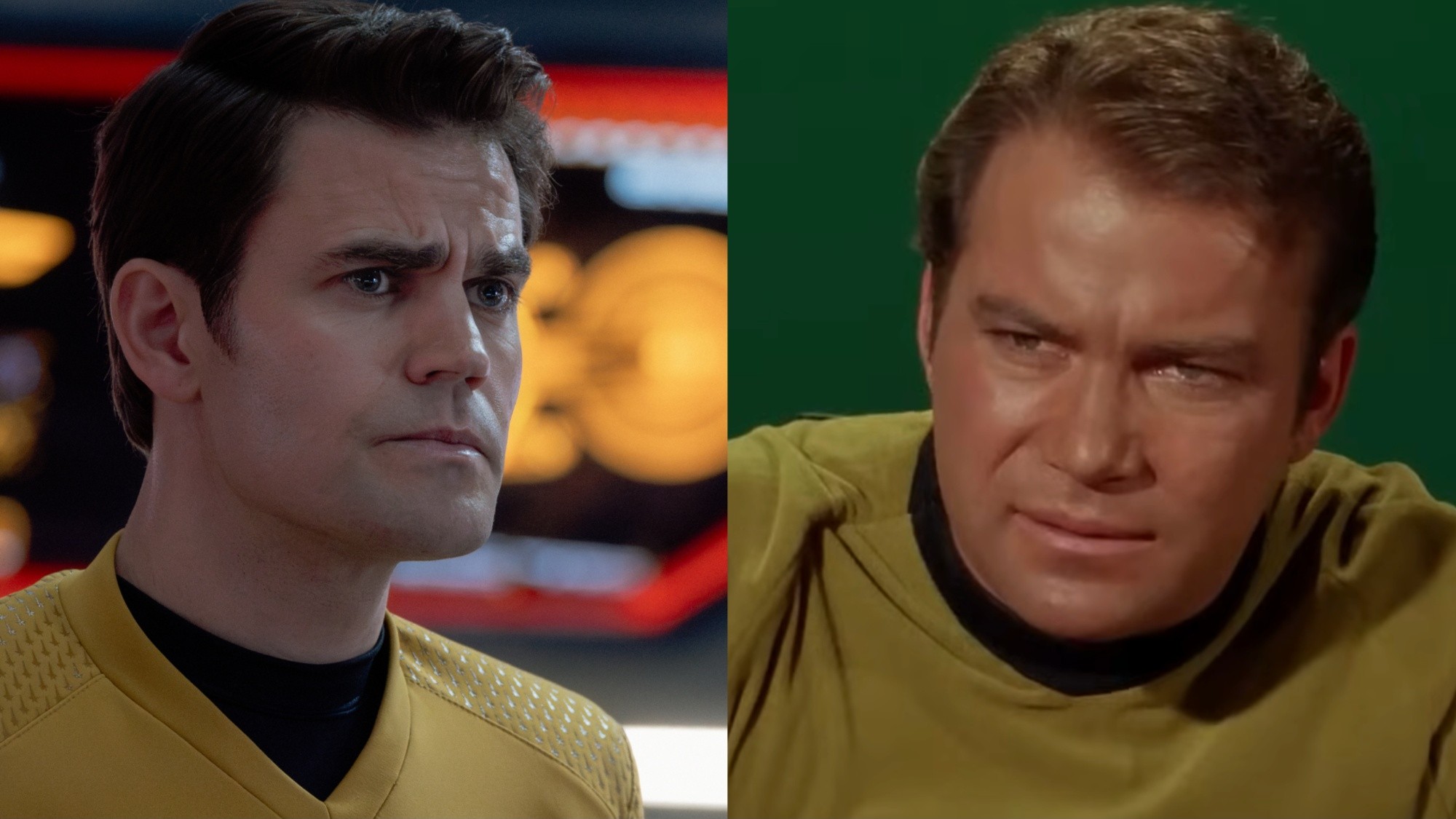 Paul Wesley's Captain Kirk, pictured alongside William Shatner's Captain Kirk. 