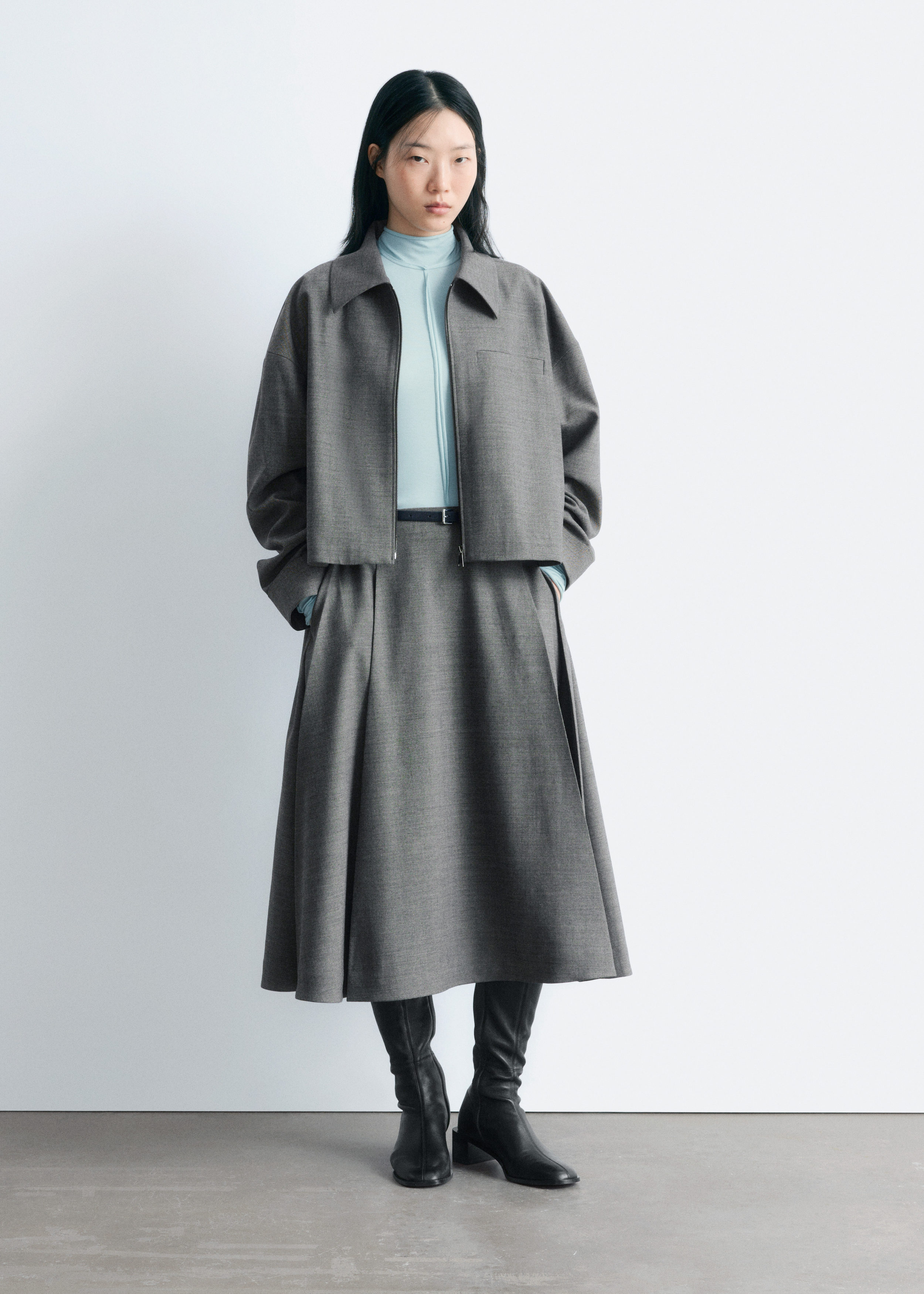 Pleated Wool Midi Skirt