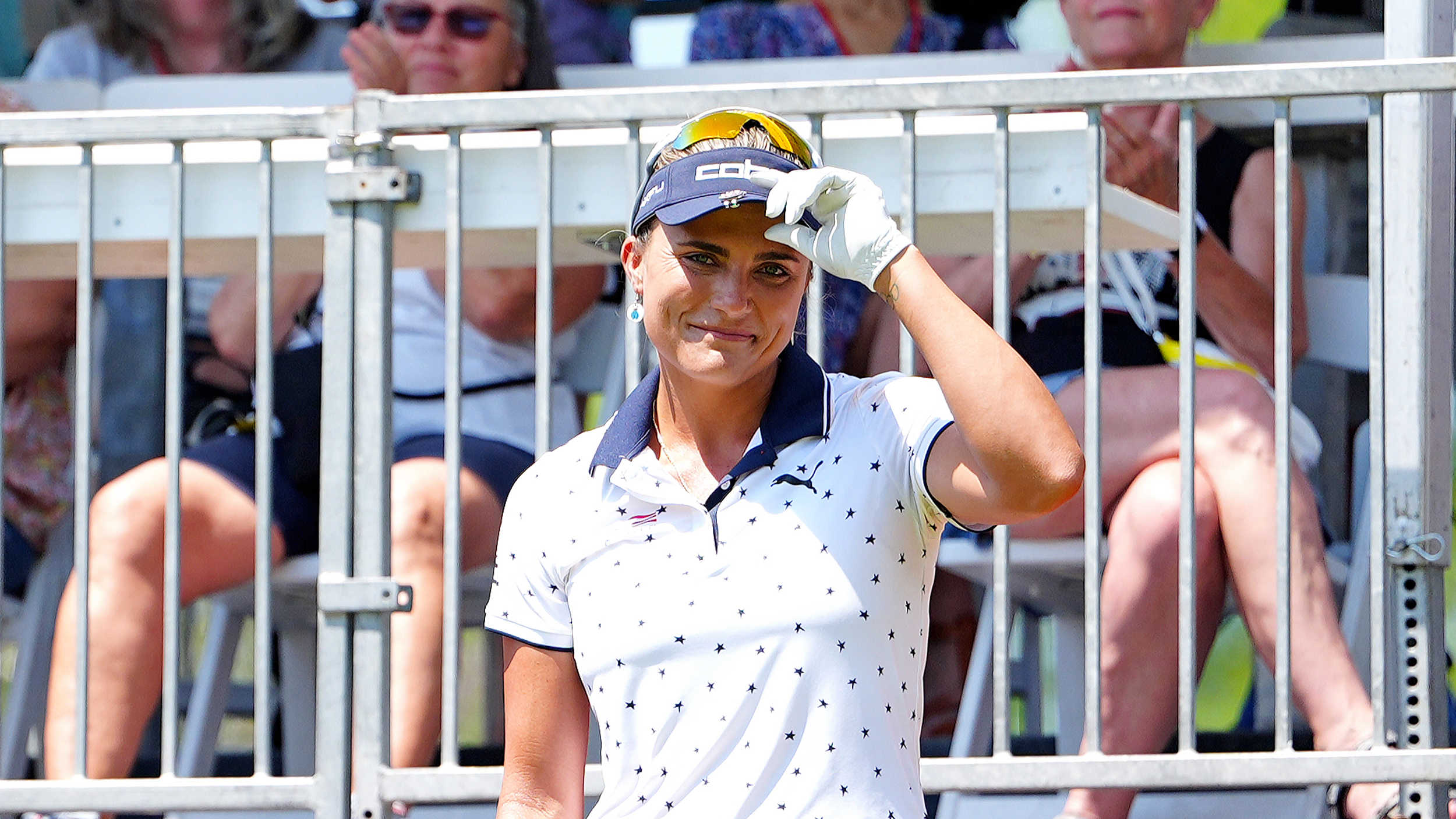 Lexi Thompson tips her hat towards the camera during round four of the 2025 Dow Championship